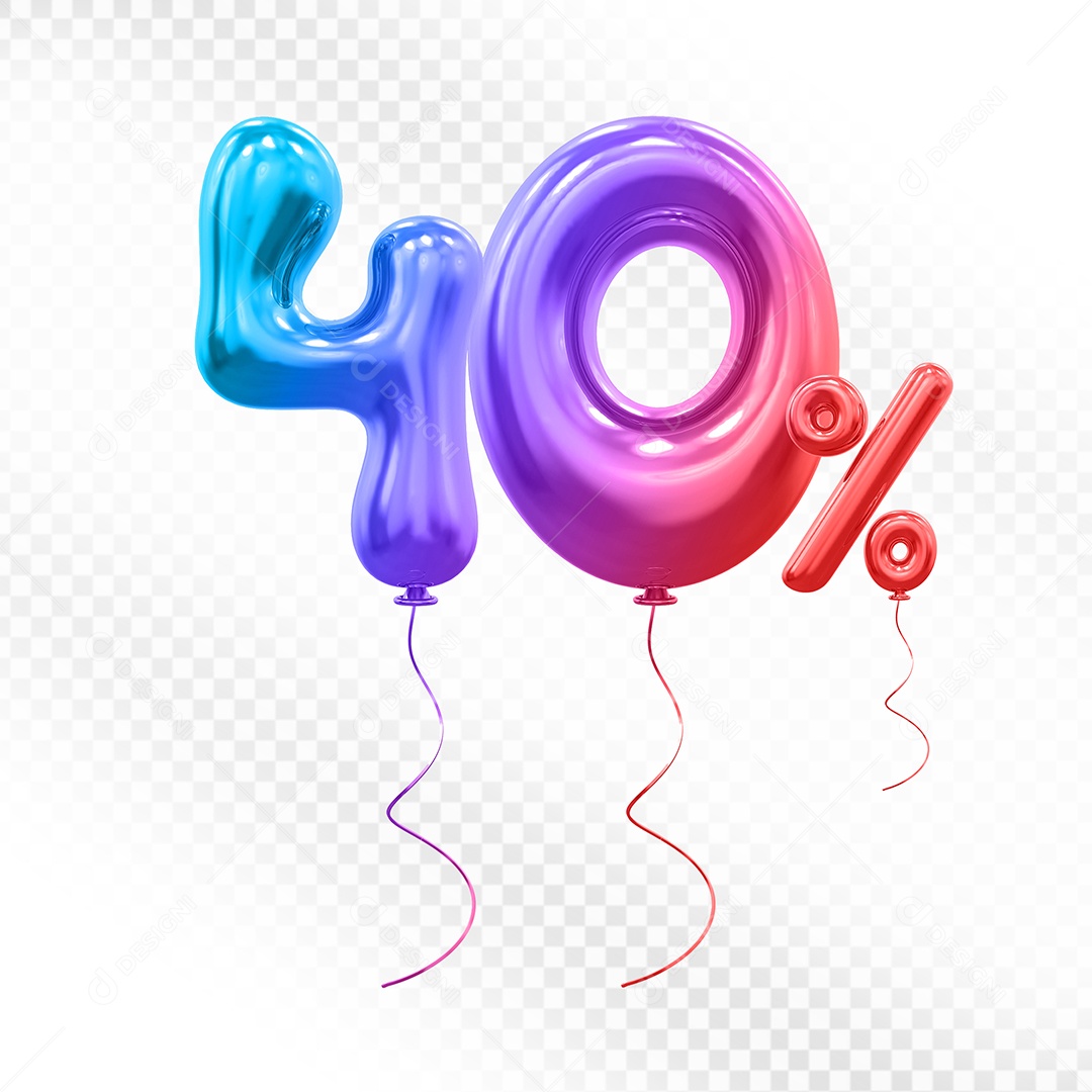 Elemento 3D Balão Colorido de Número 40% Para composição PSD