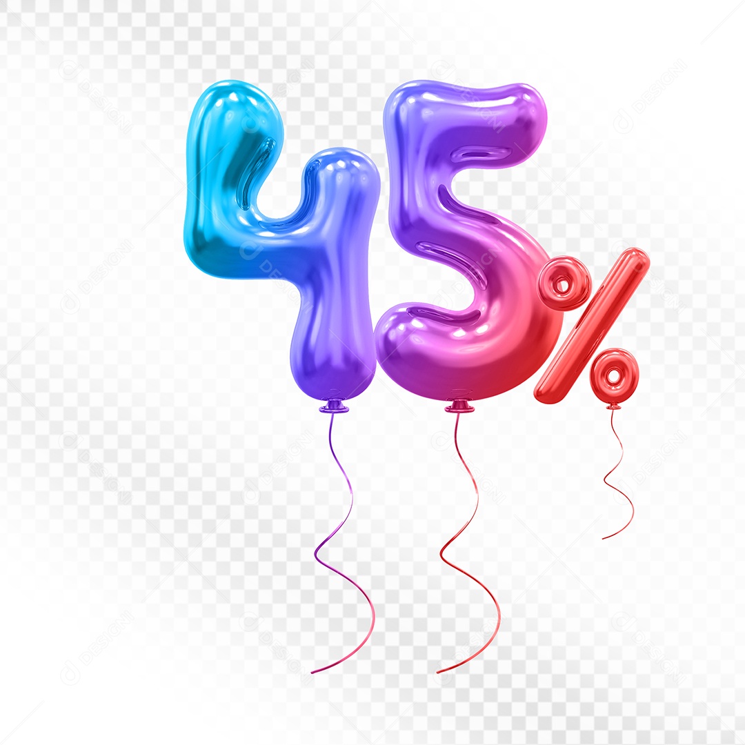 Elemento 3D Balão Colorido de Número 45% Para composição PSD