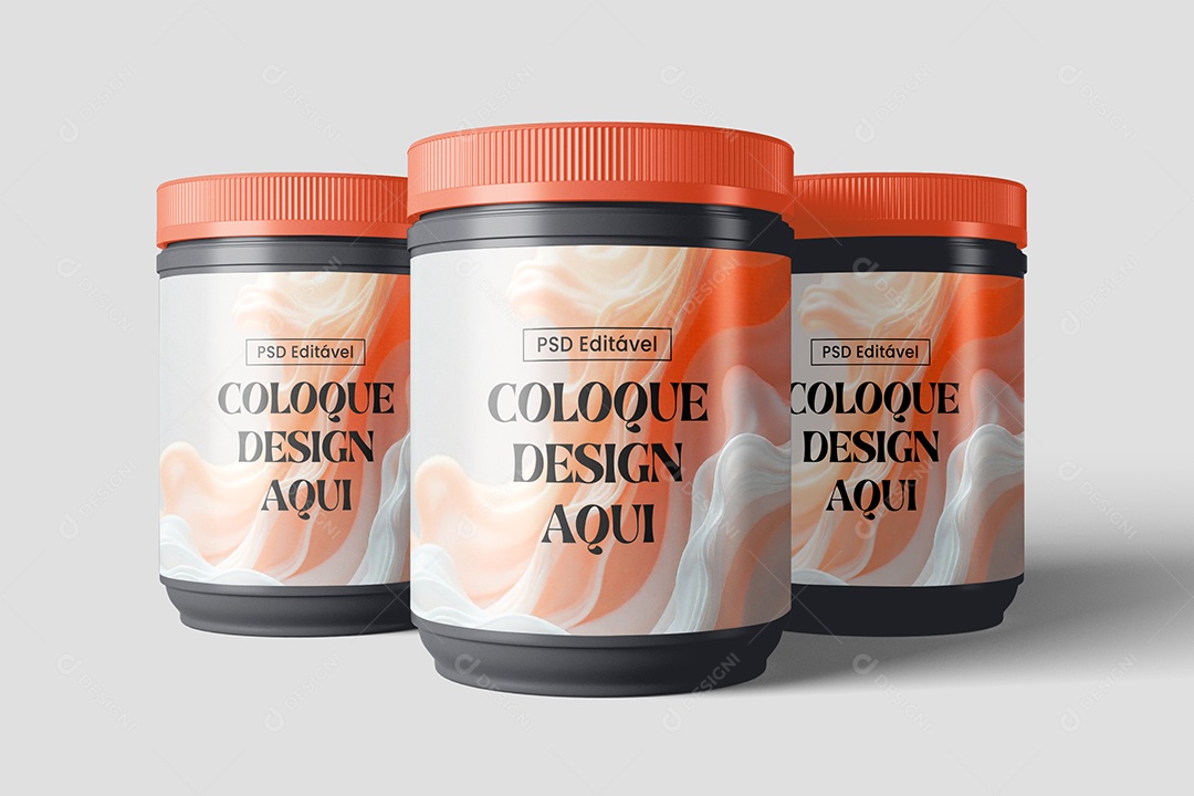 Mockup de Três Recipientes Plásticos PSD Editável
