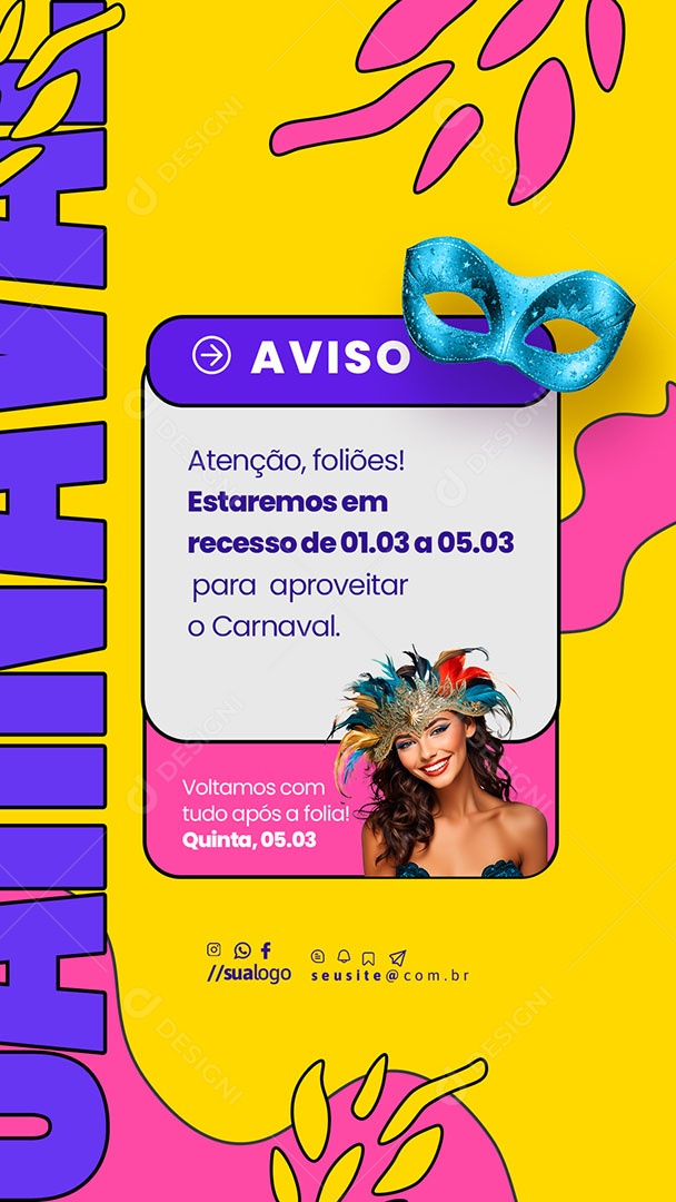 Story Aviso de Carnaval Social Media PSD Editável