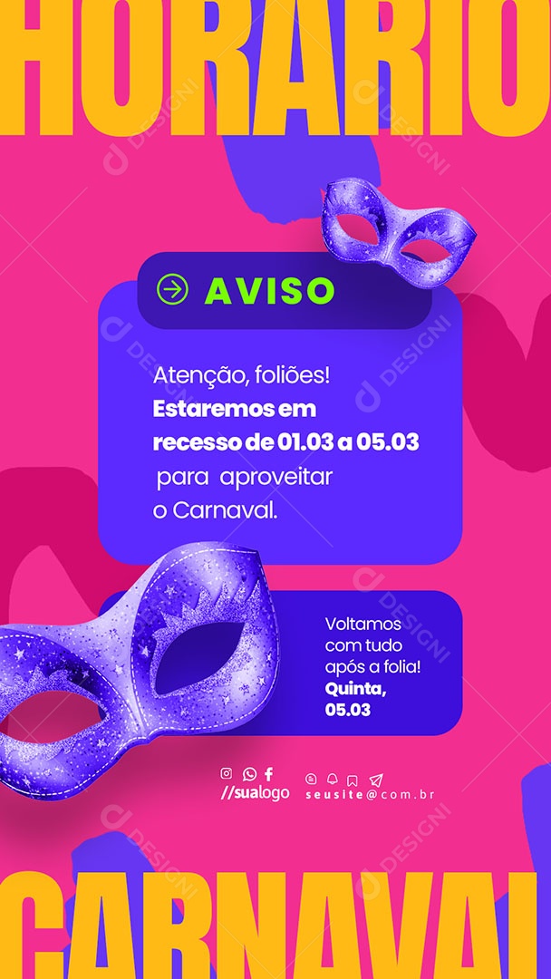 Story Horário de Carnaval Social Media PSD Editável