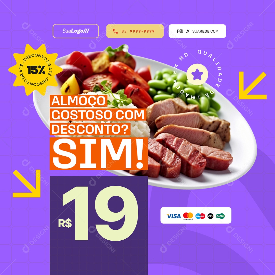 Restaurante Prato Feito Almoço Gostoso com Desconto Sim Social Media PSD Editável