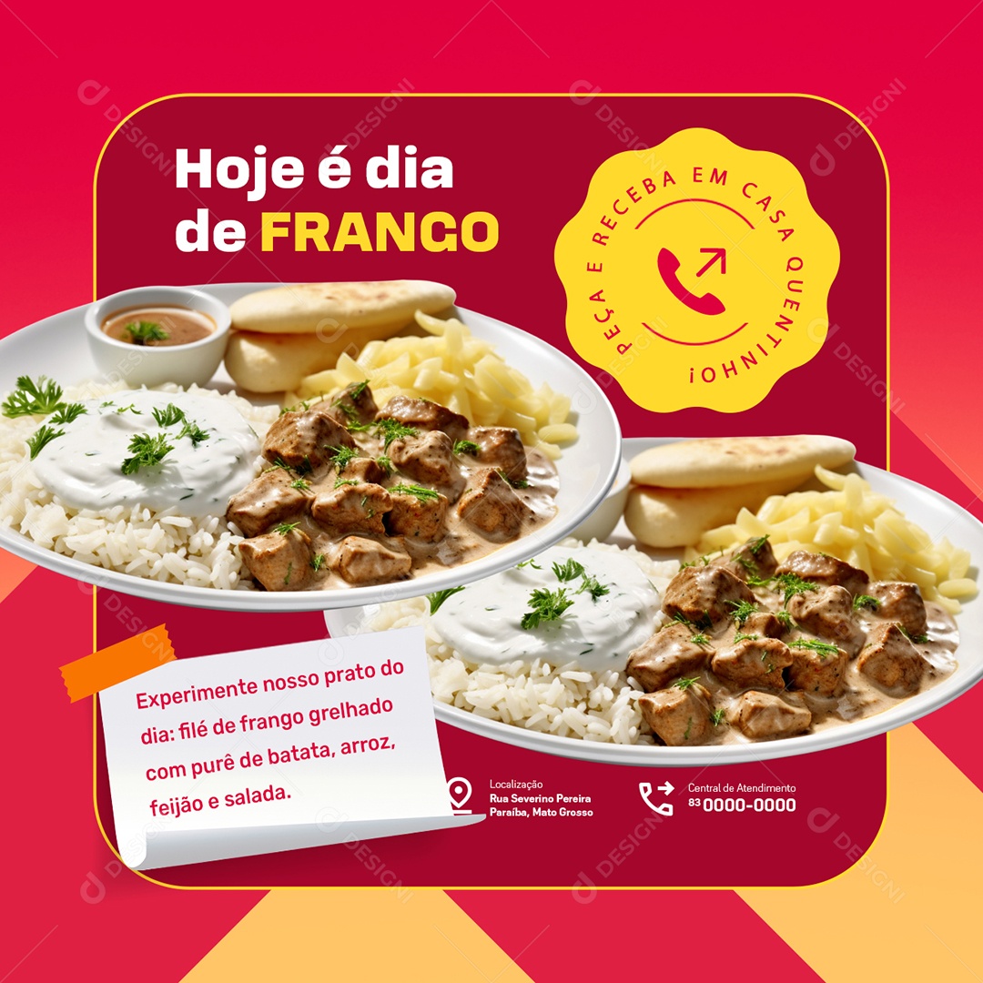 Restaurante Prato Feito Hoje é Dia de Frango Social Media PSD Editável