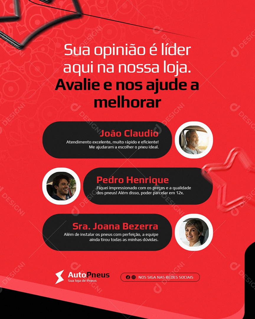 Loja de Pneus BBB Sua Opinião é Líder Aqui na Nossa Loja Social Media PSD Editável
