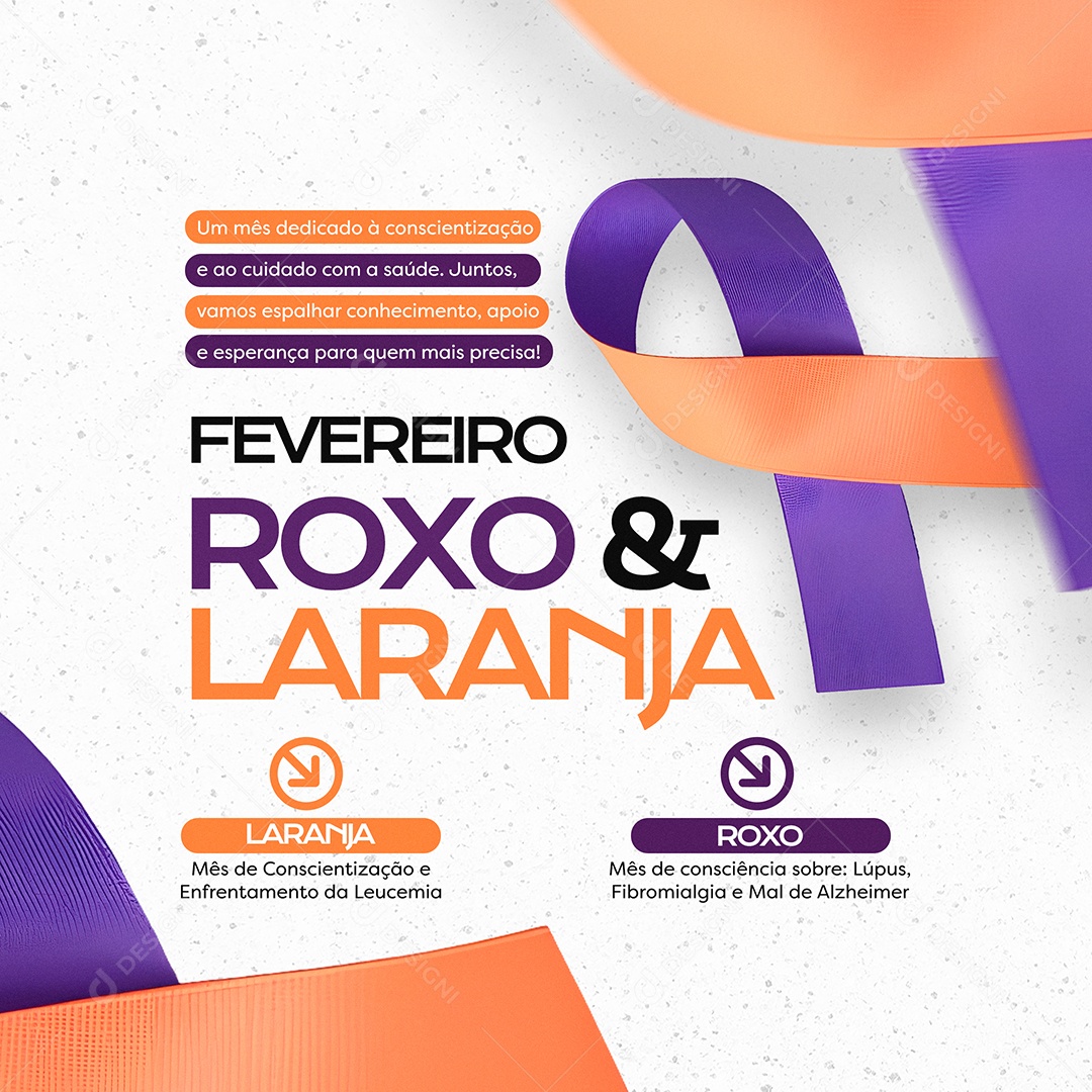 Fevereiro Laranja e Roxo Social Media PSD Editável