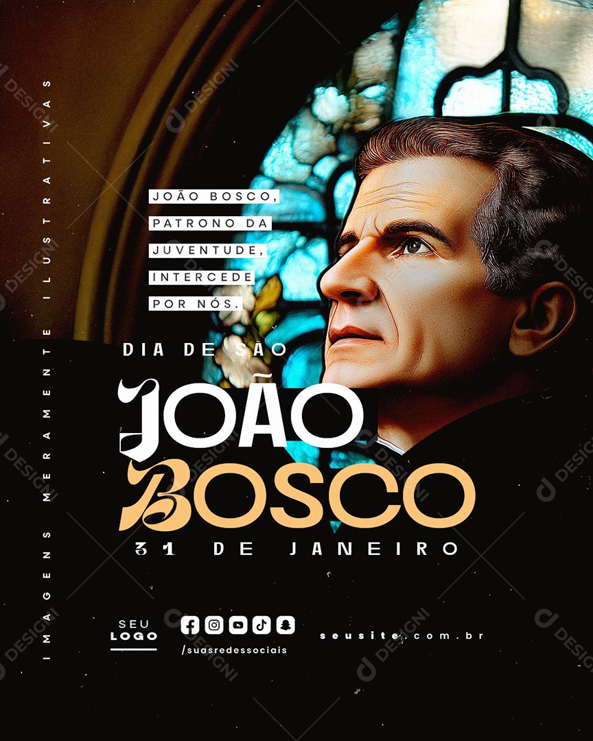 Dia de São João Bosco 31 de Janeiro Patrono da Juventude Social Media PSD Editável