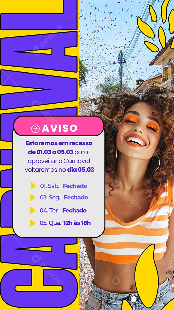 Story Horário de Carnaval Aviso Social Media PSD Editável