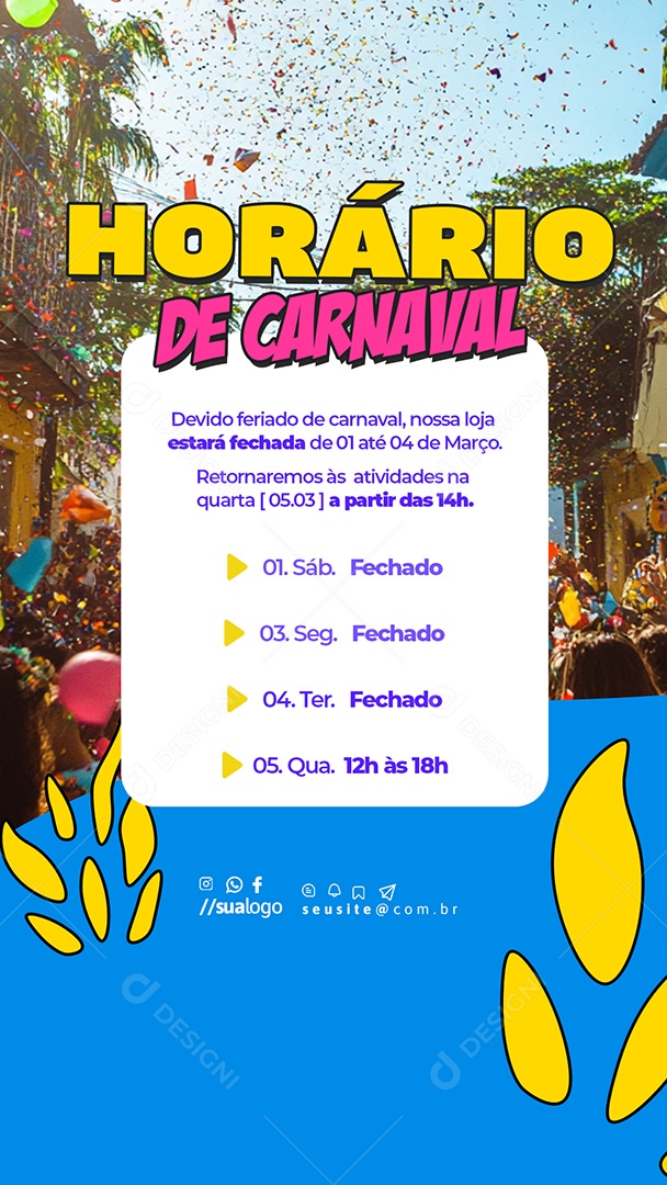 Story Horário de Carnaval Social Media PSD Editável