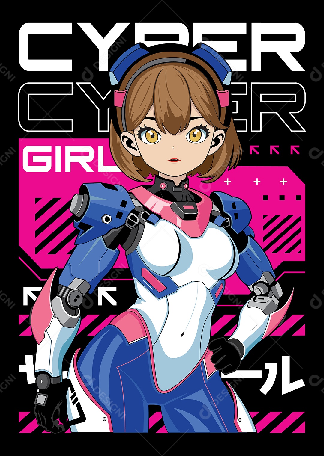 Garota Cibernética de Anime Vetor EPS Editável