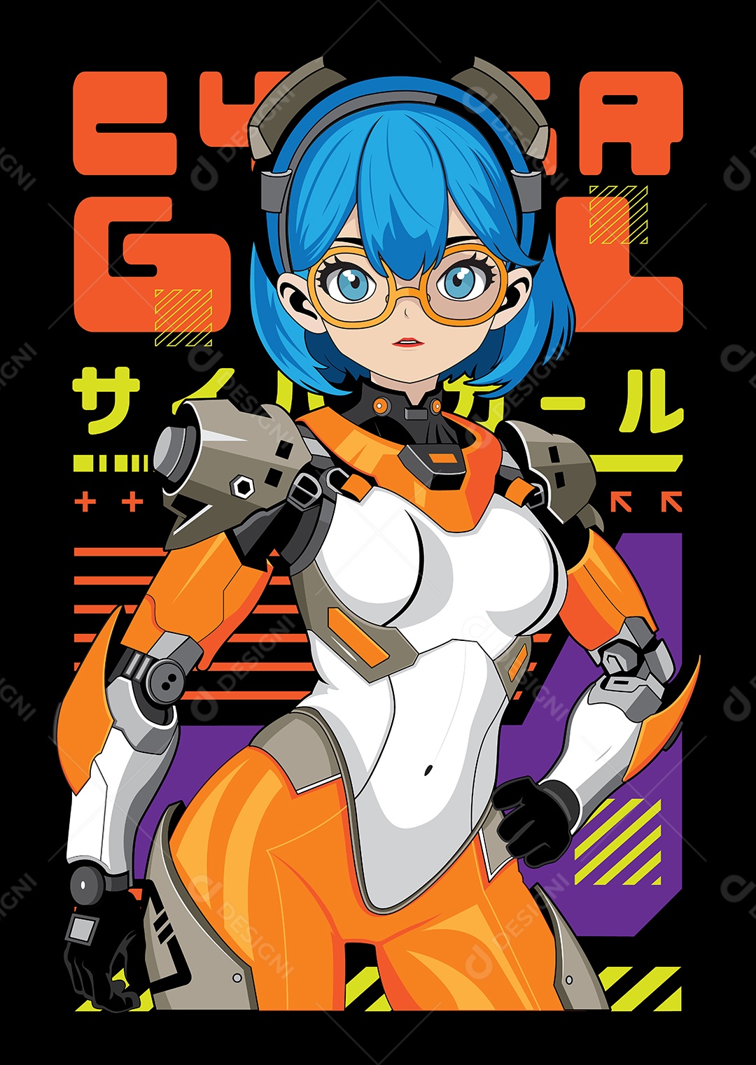 Garota Cibernética de Anime Vetor EPS Editável