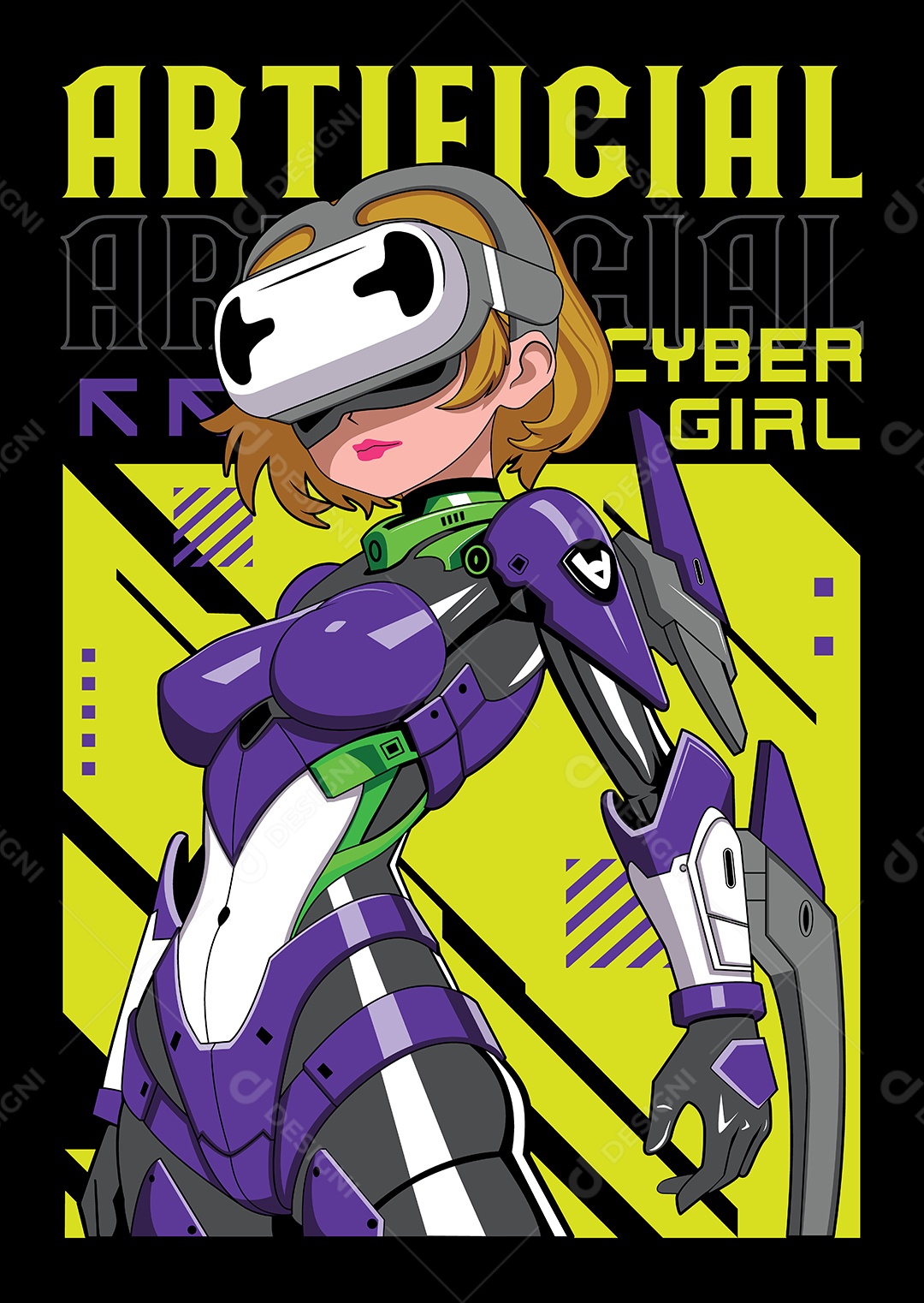 Garota Cibernética de Anime Vetor EPS Editável