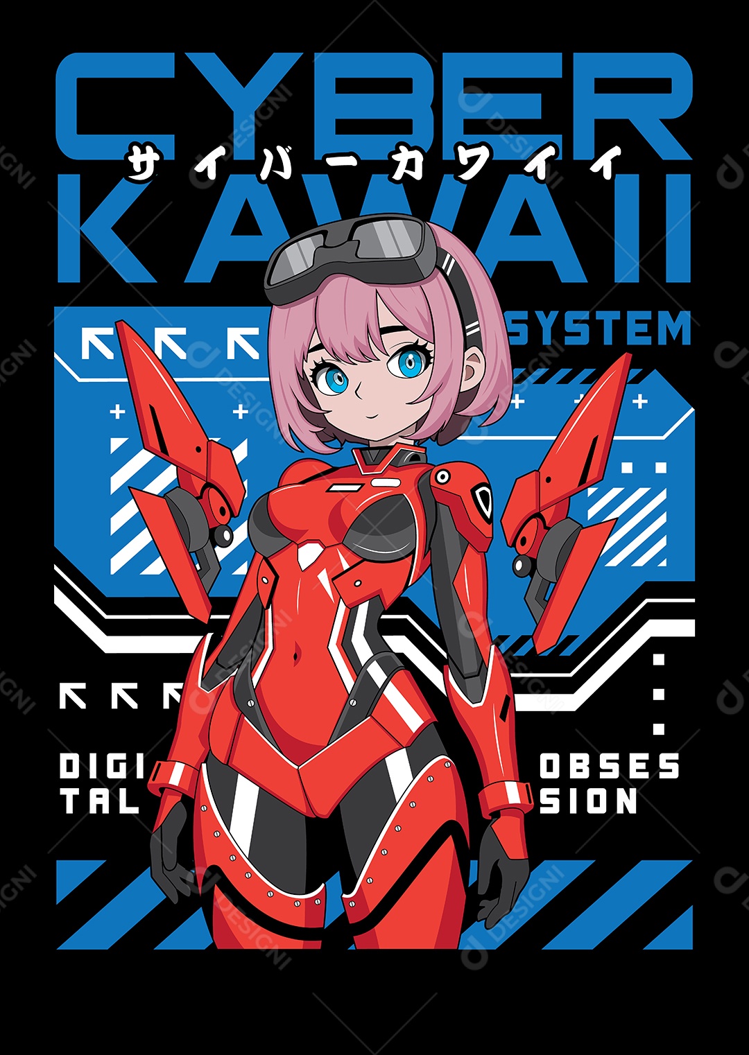 Garota Cibernética de Anime Vetor EPS Editável