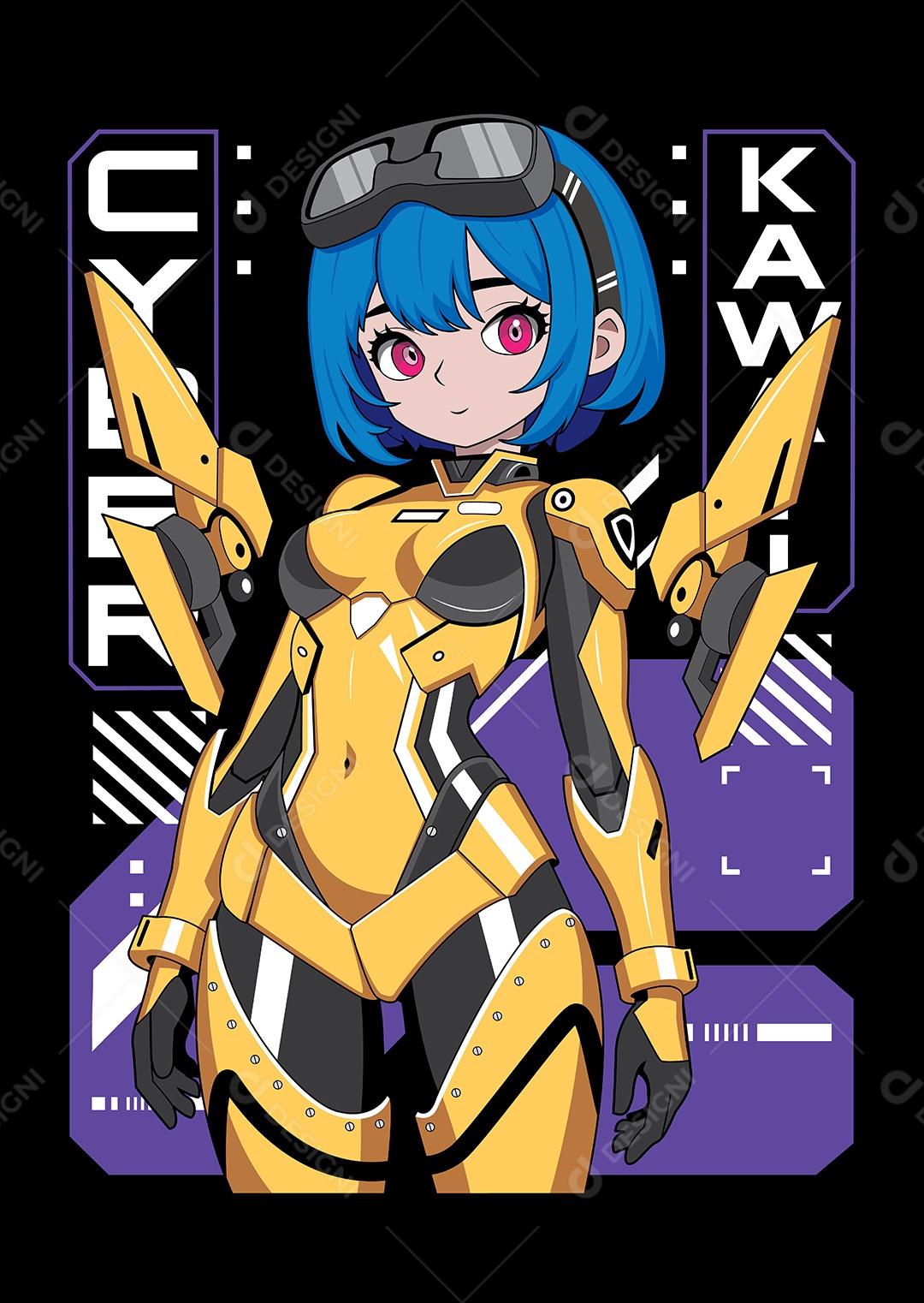 Garota Cibernética de Anime Vetor EPS Editável