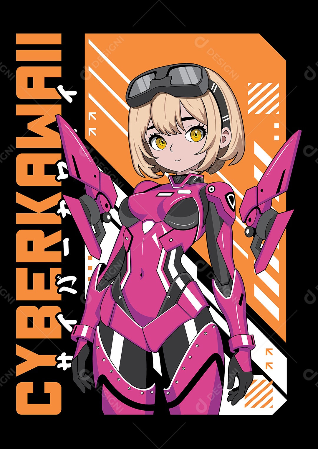 Garota Cibernética de Anime Vetor EPS Editável