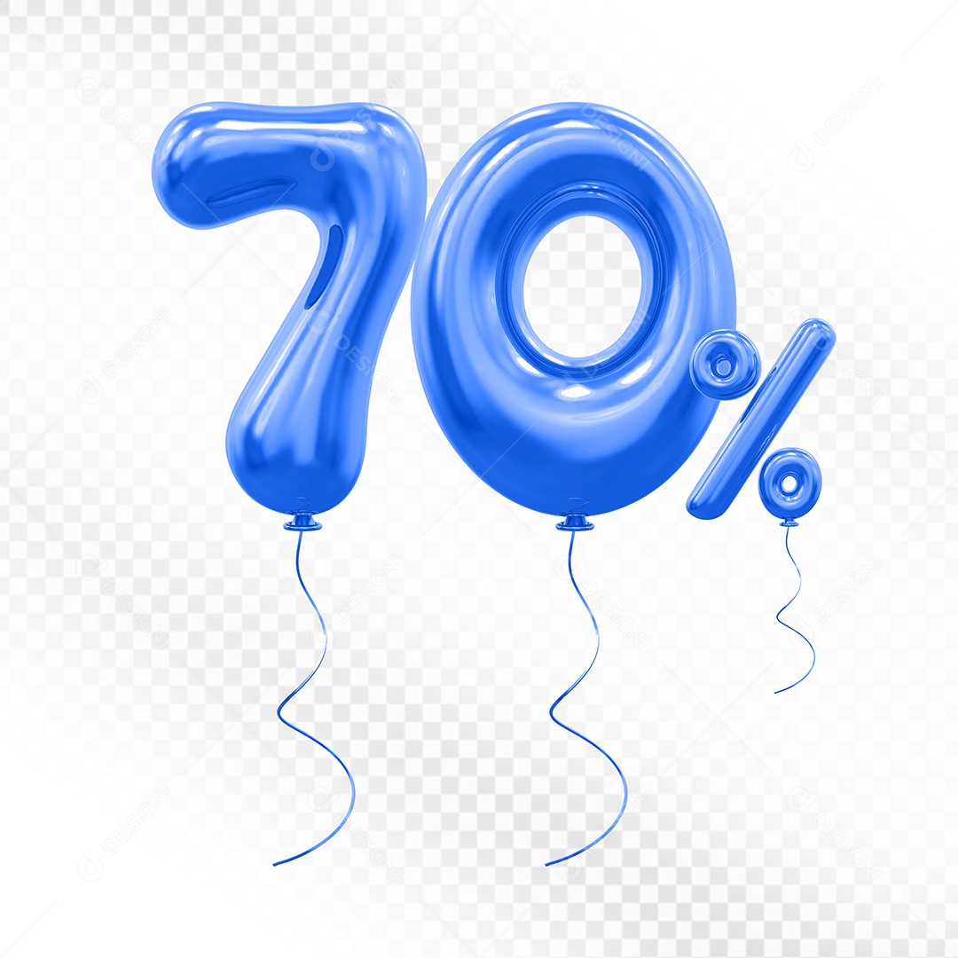 Elemento 3D Balão Azul de Número 70% Para composição PSD