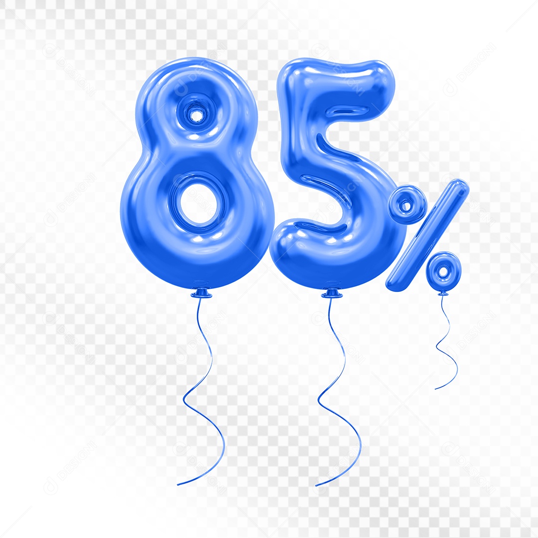 Elemento 3D Balão Azul de Número 85% Para composição PSD