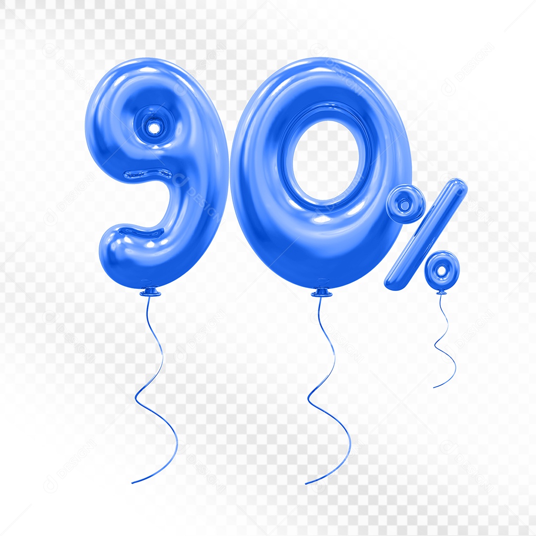 Elemento 3D Balão Azul de Número 90% Para composição PSD