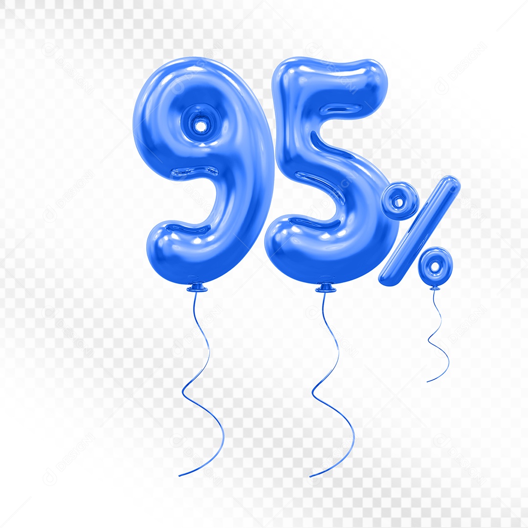 Elemento 3D Balão Azul de Número 95% Para composição PSD