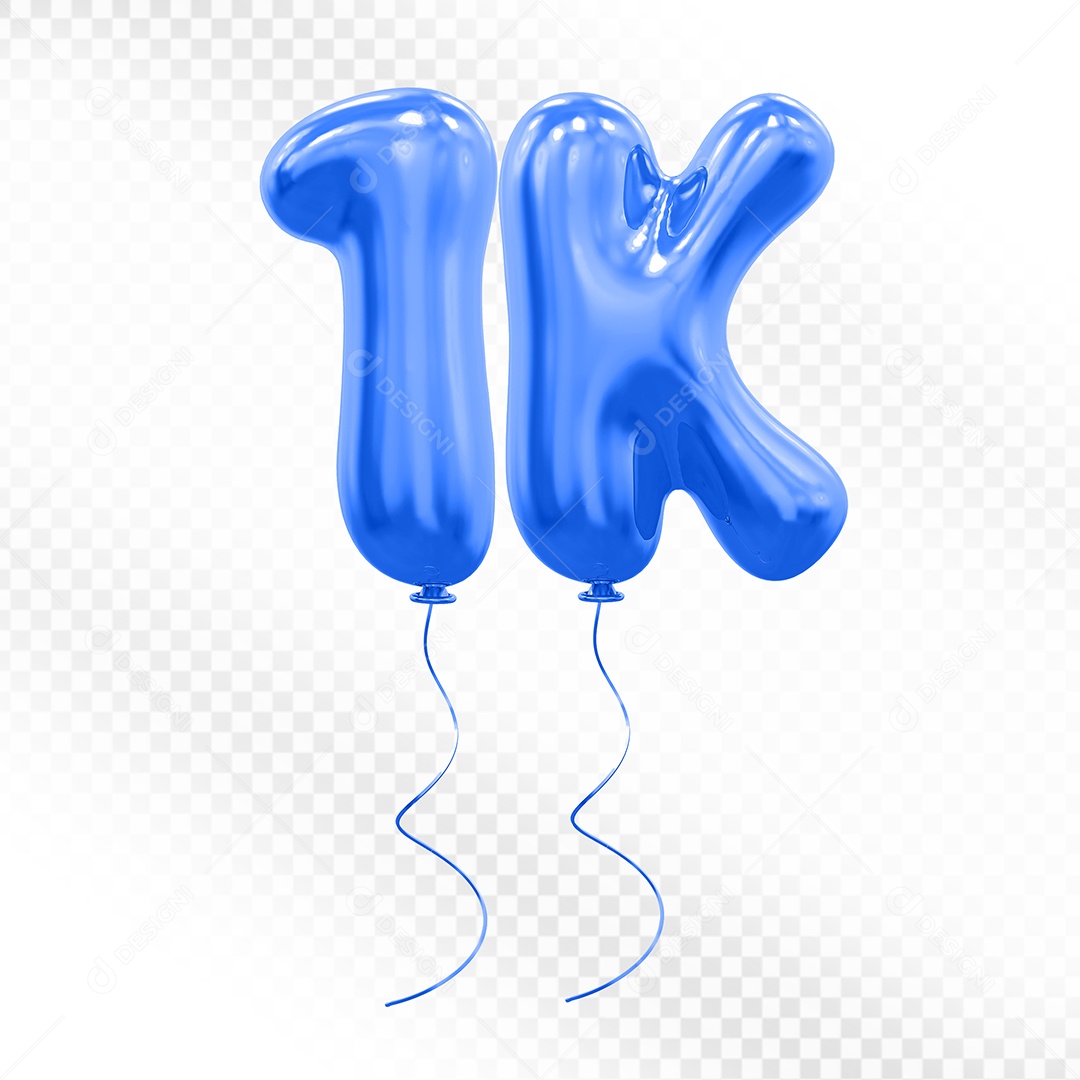 Elemento 3D Balão Colorido de Número 1K Para composição PSD