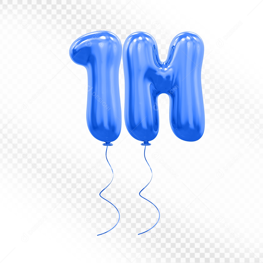 Elemento 3D Balão Azul de Número 1M Para composição PSD