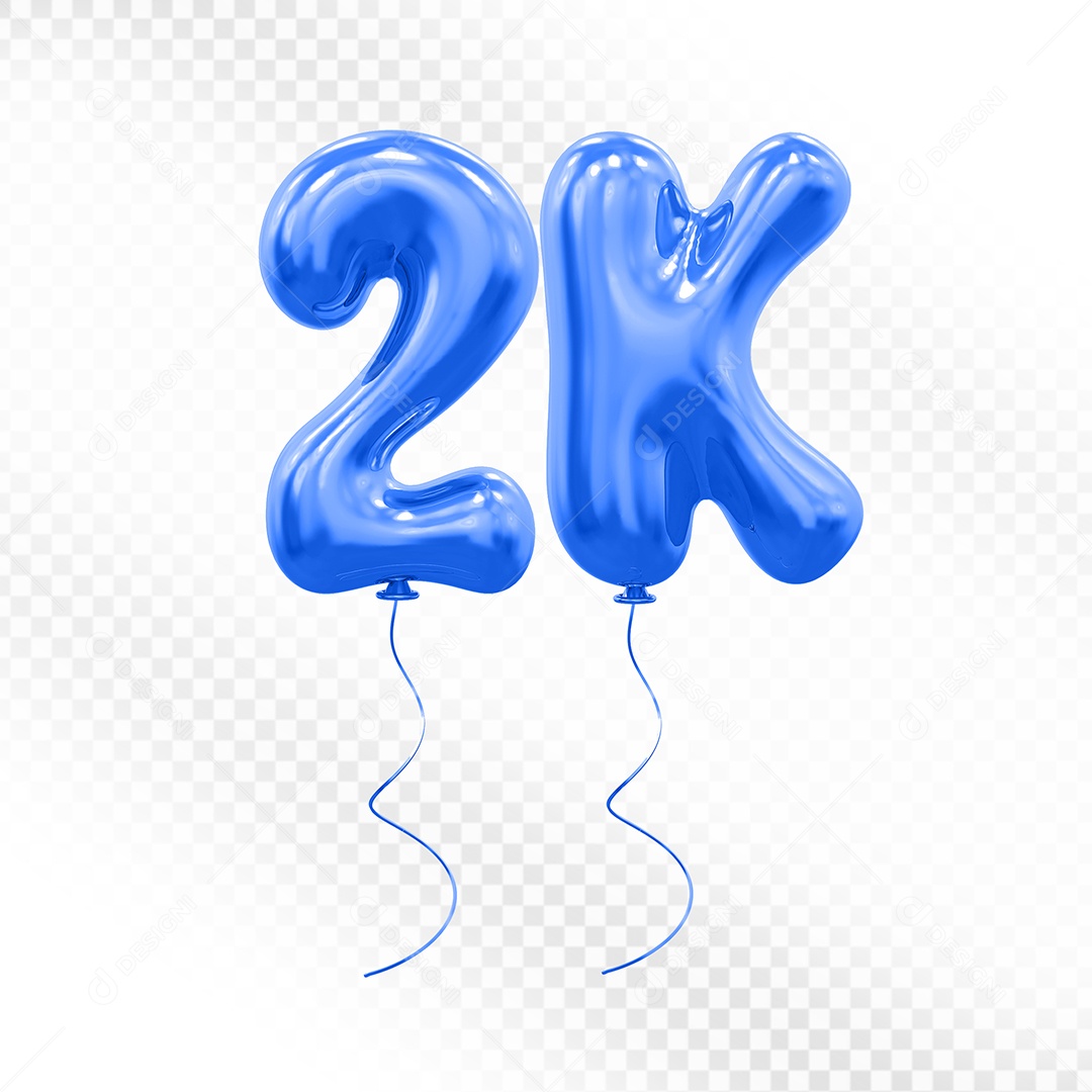 Elemento 3D Balão Azul de Número 2K Para composição PSD
