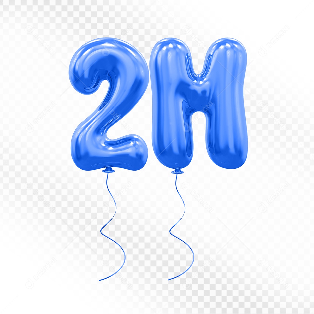 Elemento 3D Balão Azul de Número 2M Para composição PSD