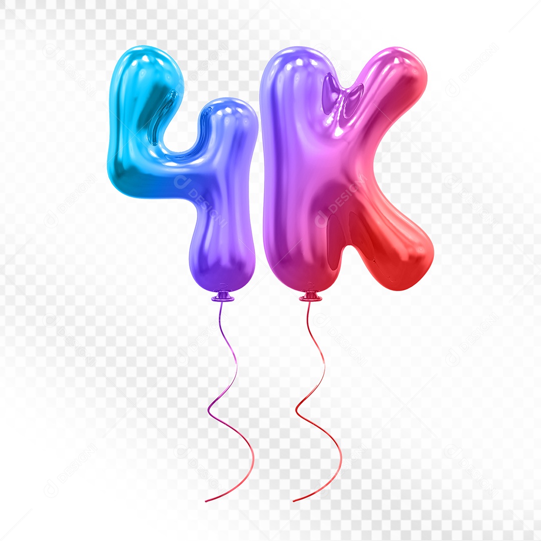Elemento 3D Balão Colorido de Número 4K Para composição PSD
