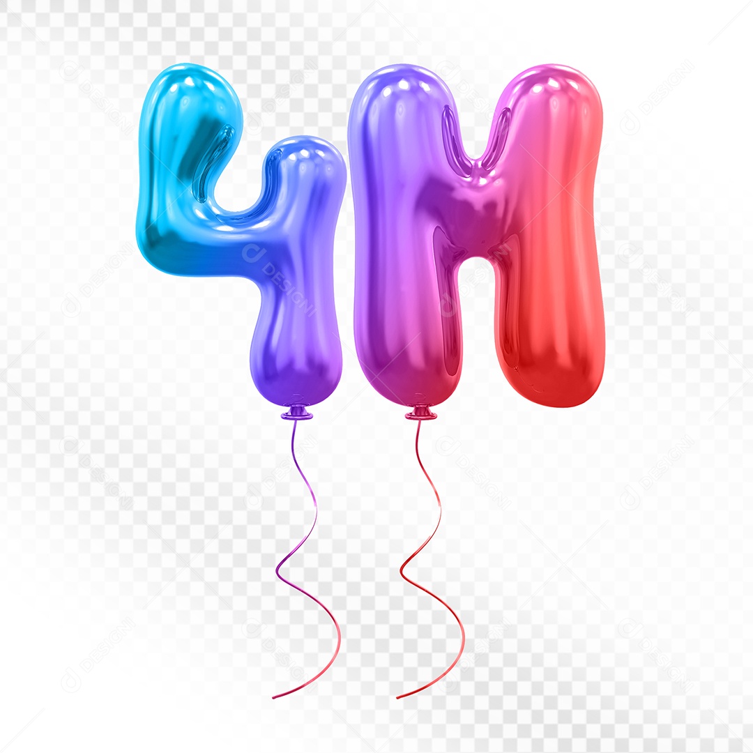 Elemento 3D Balão Colorido de Número 4M Para composição PSD