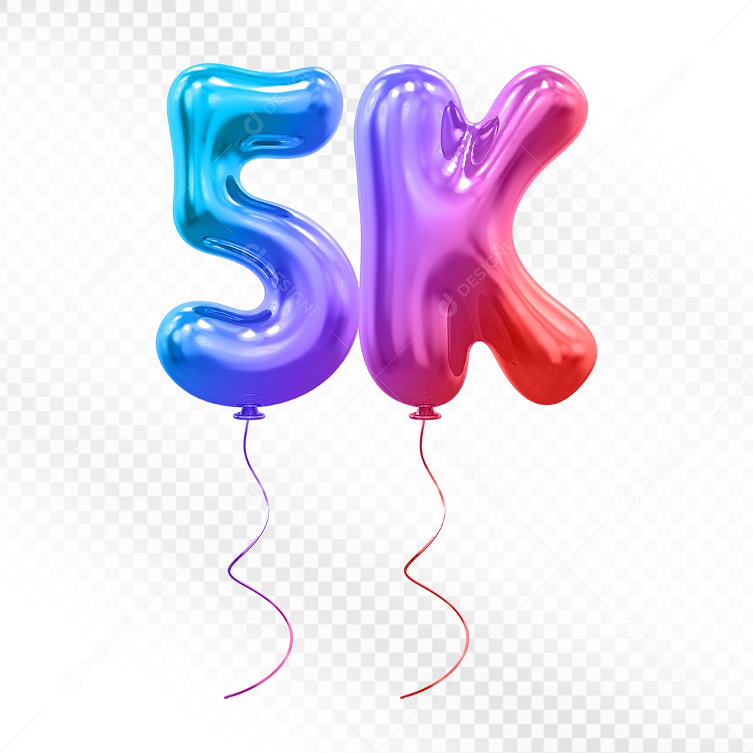 Elemento 3D Balão Colorido de Número 5K Para composição PSD