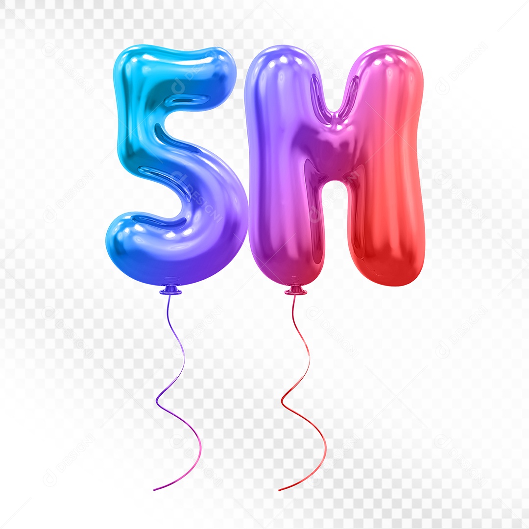 Elemento 3D Balão Colorido de Número 5M Para composição PSD