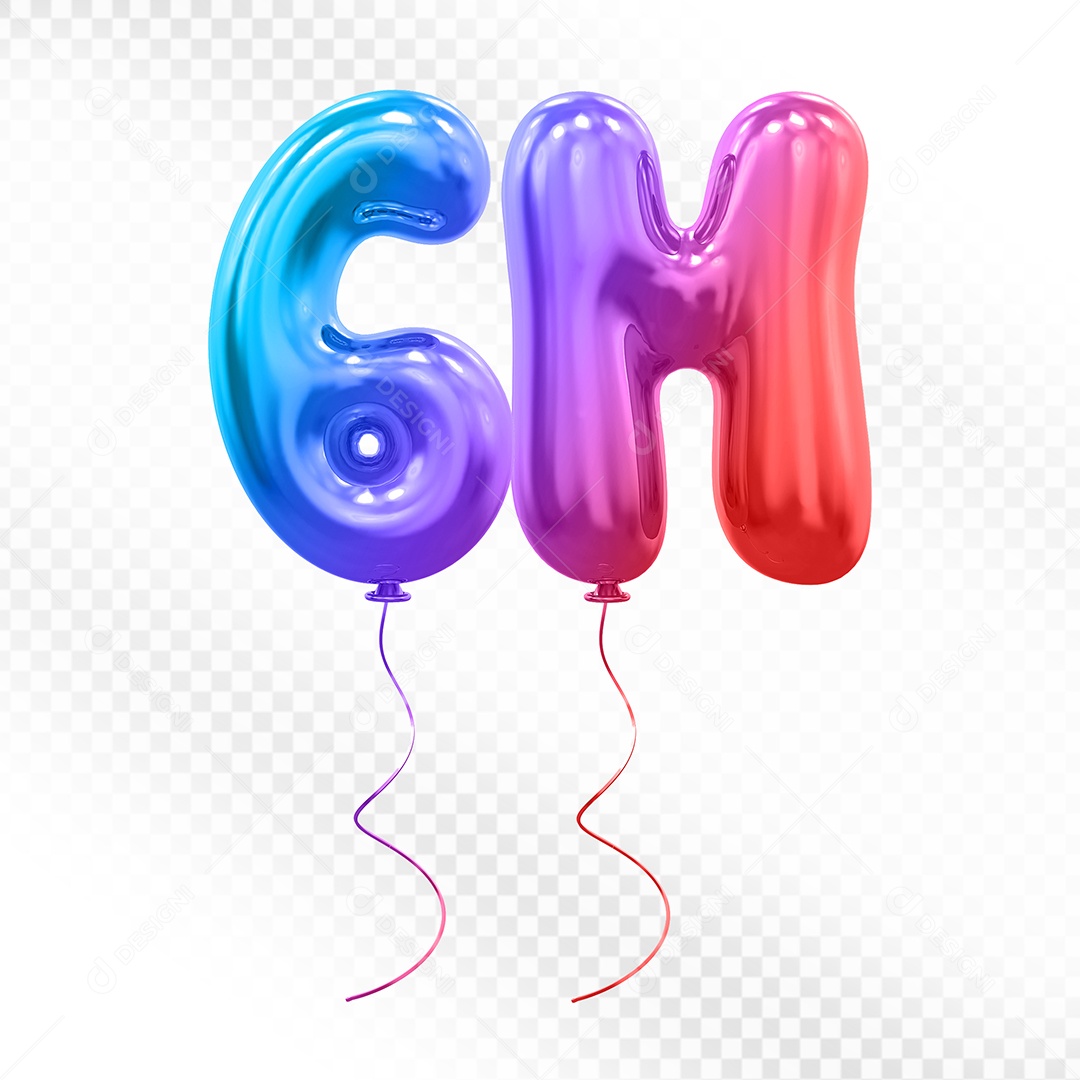 Elemento 3D Balão Colorido de Número 6M Para composição PSD