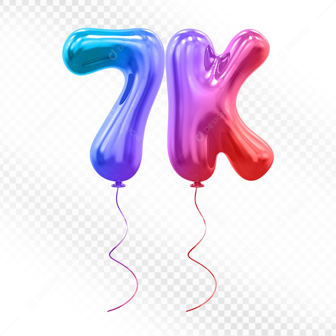 Elemento 3D Balão Colorido de Número 7K Para composição PSD