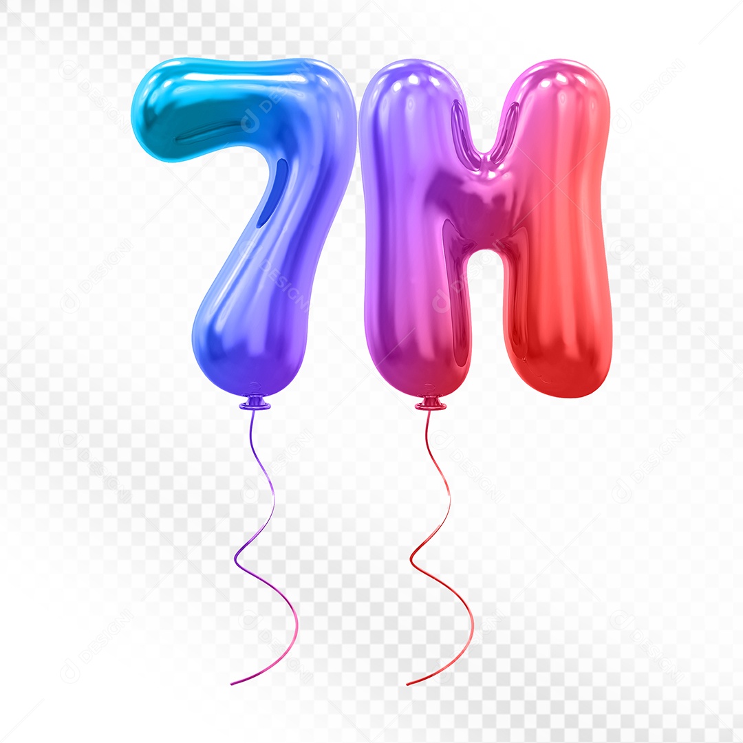 Elemento 3D Balão Colorido de Número 7M Para composição PSD