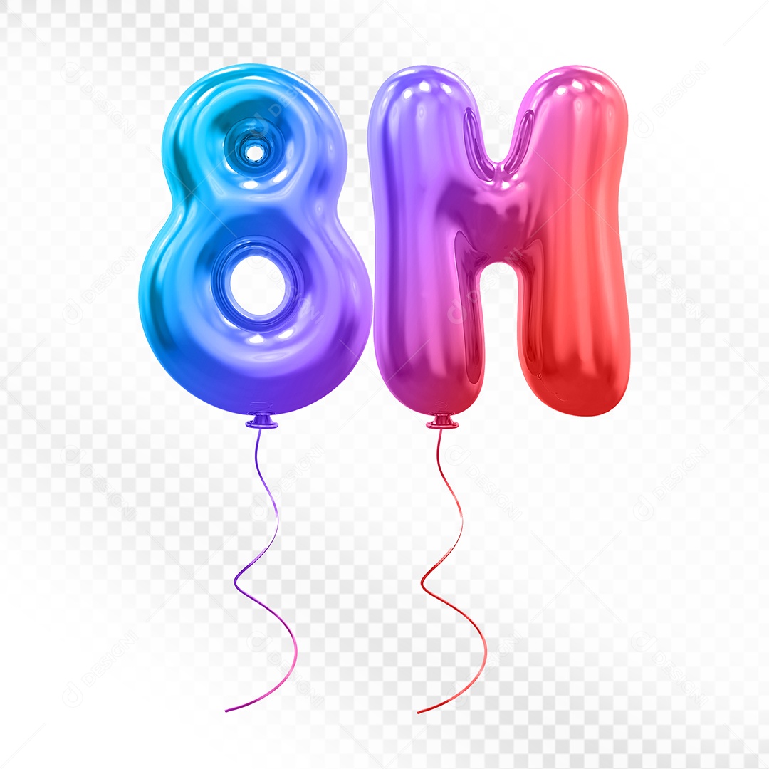 Elemento 3D Balão Colorido de Número 8M Para composição PSD