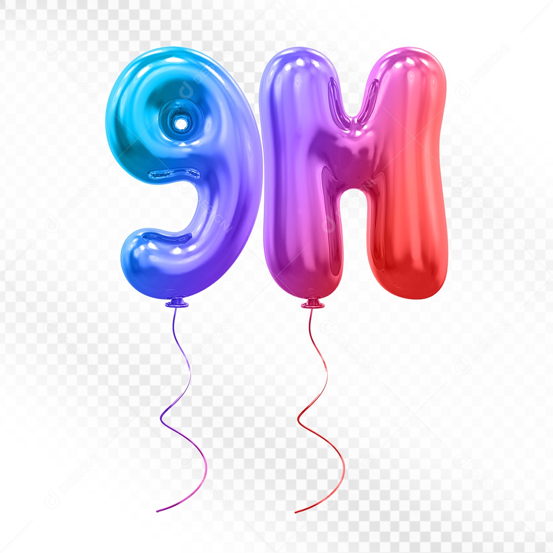 Elemento 3D Balão Colorido de Número 9M Para composição PSD
