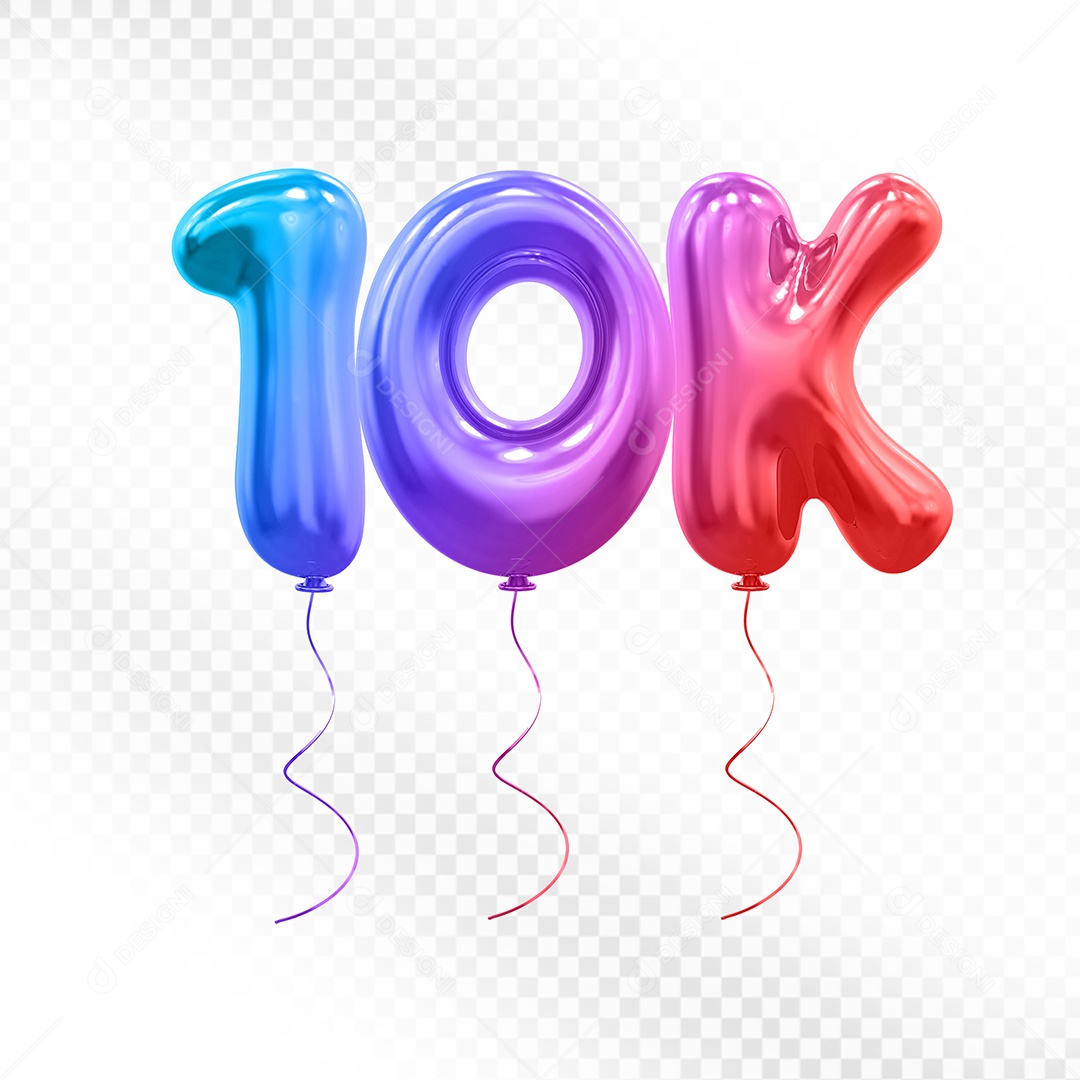 Elemento 3D Balão Colorido de Número 10K Para composição PSD