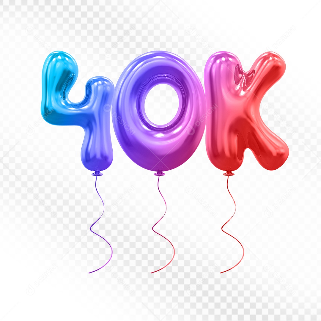 Elemento 3D Balão Colorido de Número 40K Para composição PSD