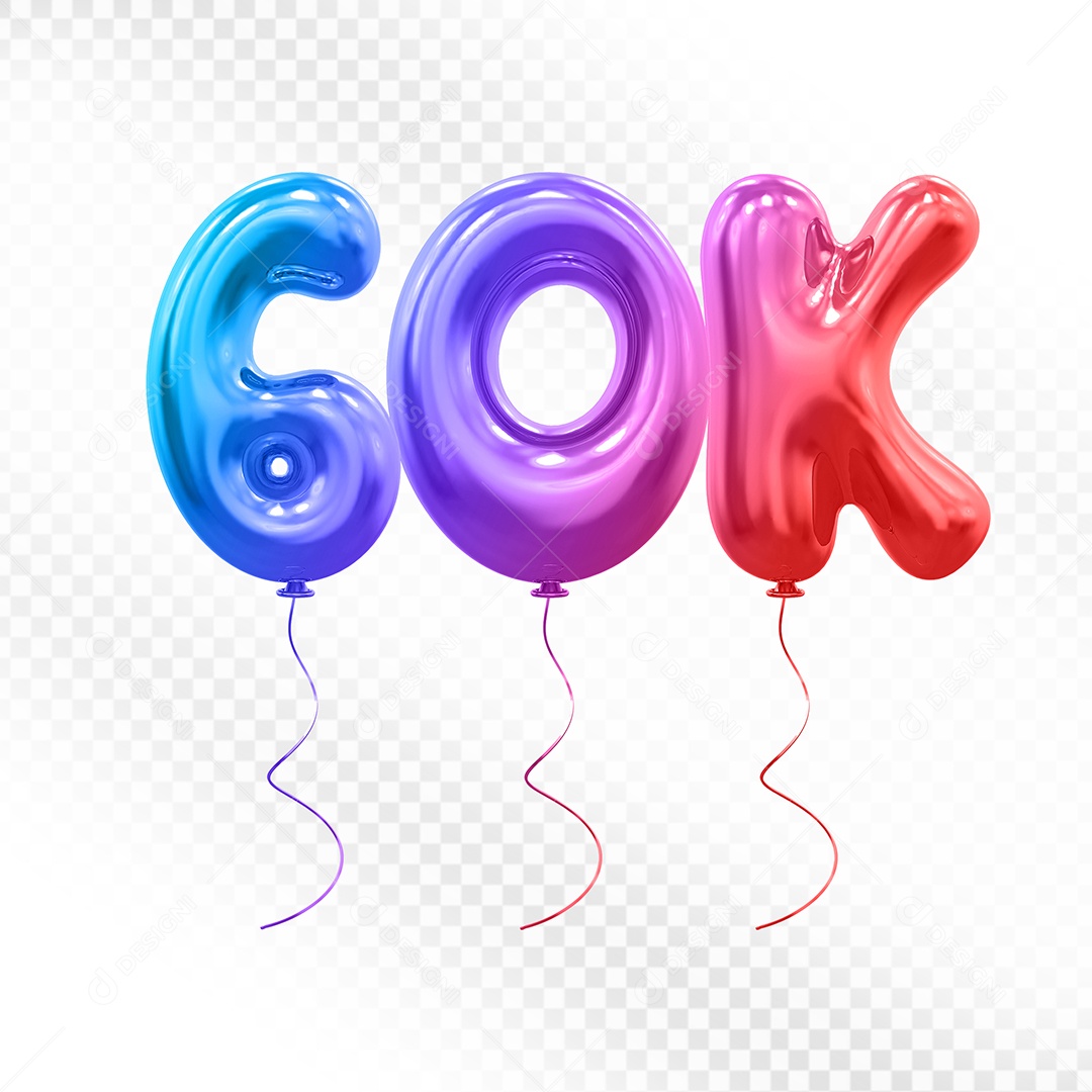 Elemento 3D Balão Colorido de Número 60K Para composição PSD