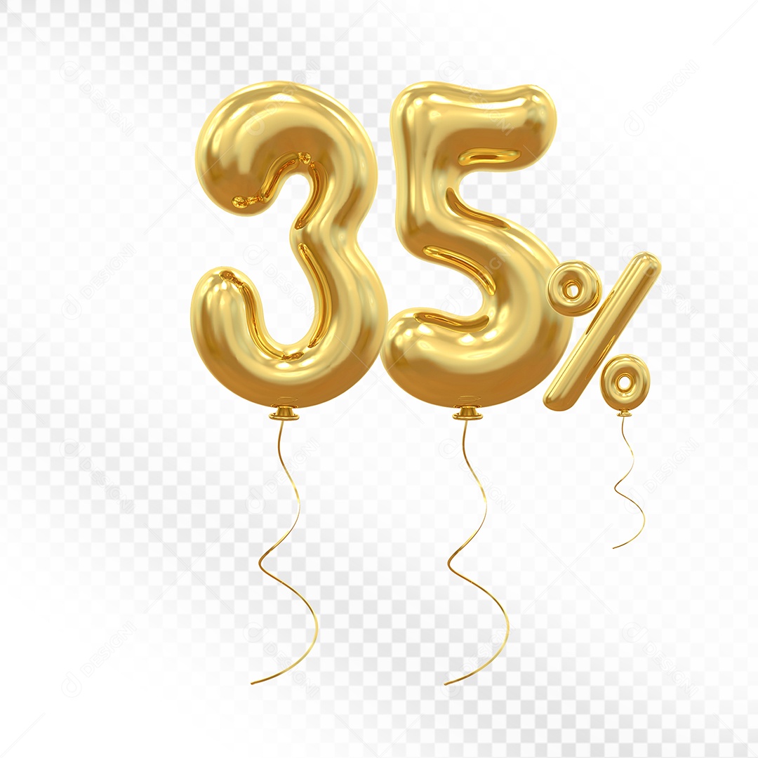 Elemento 3D Balão Dourado de Número 35% Para composição PSD