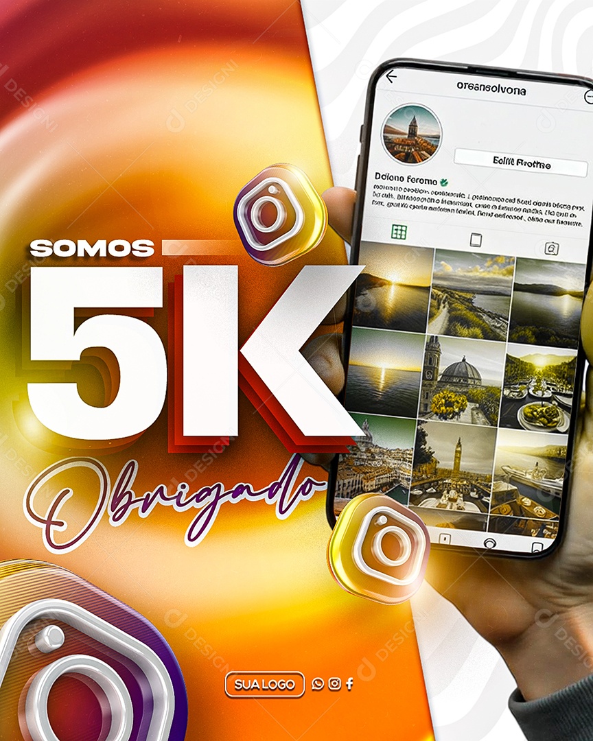 Instagram Cinco Mil Seguidores Obrigado Social Media PSD Editável