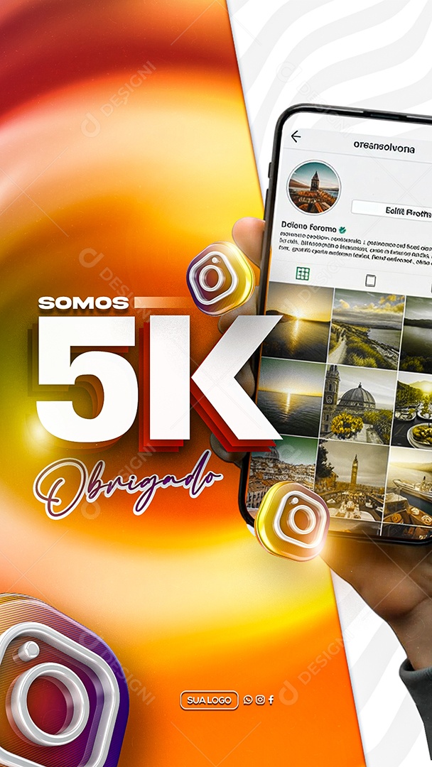 Story Instagram Cinco Mil Seguidores Obrigado Social Media PSD Editável