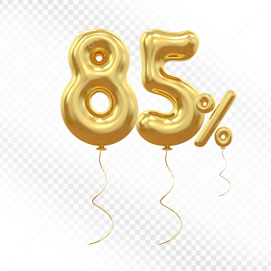 Elemento 3D Balão Dourado de Número 85% para Composição PSD