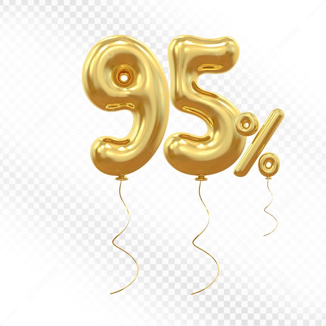 Elemento 3D Balão Dourado de Número 95% para Composição PSD