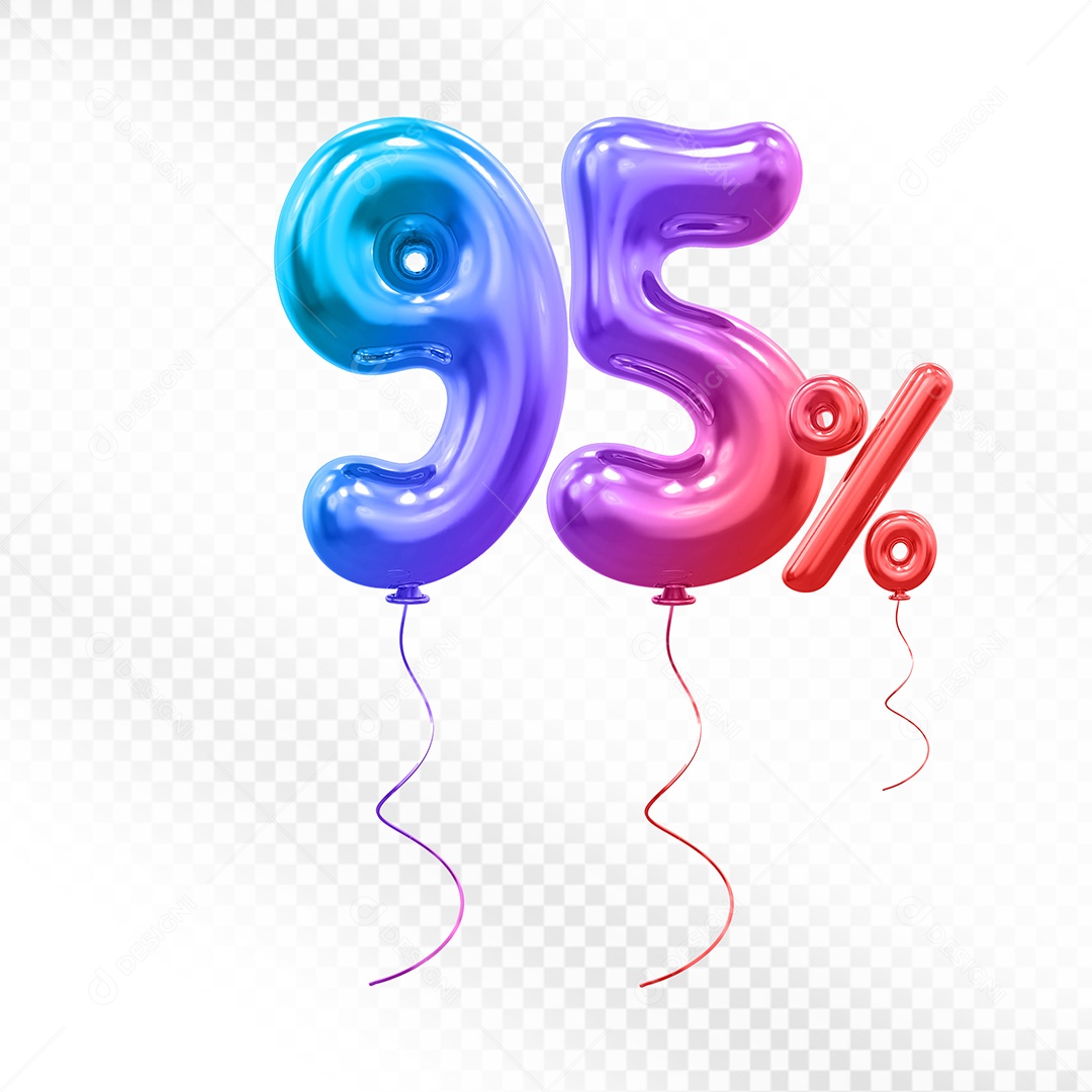 Elemento 3D Balão Colorido de Número 95% para Composição PSD