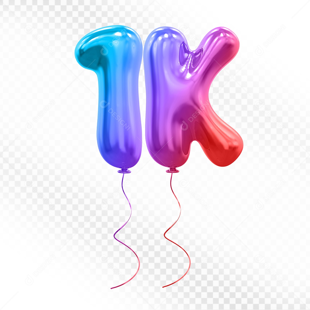 Elemento 3D Balão Colorido de Número 1K para Composição PSD