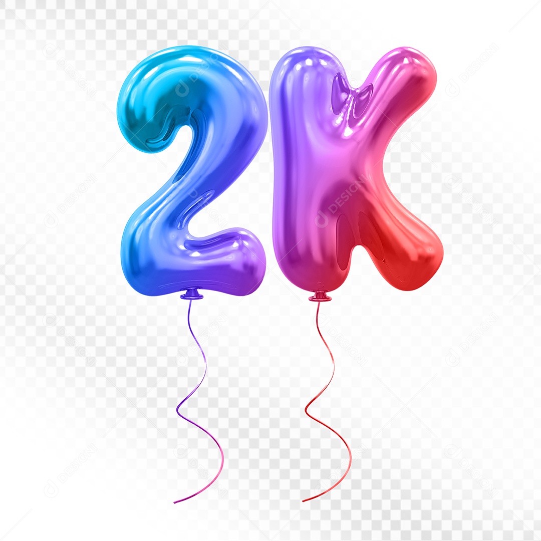 Elemento 3D Balão Colorido de Número 2K para Composição PSD