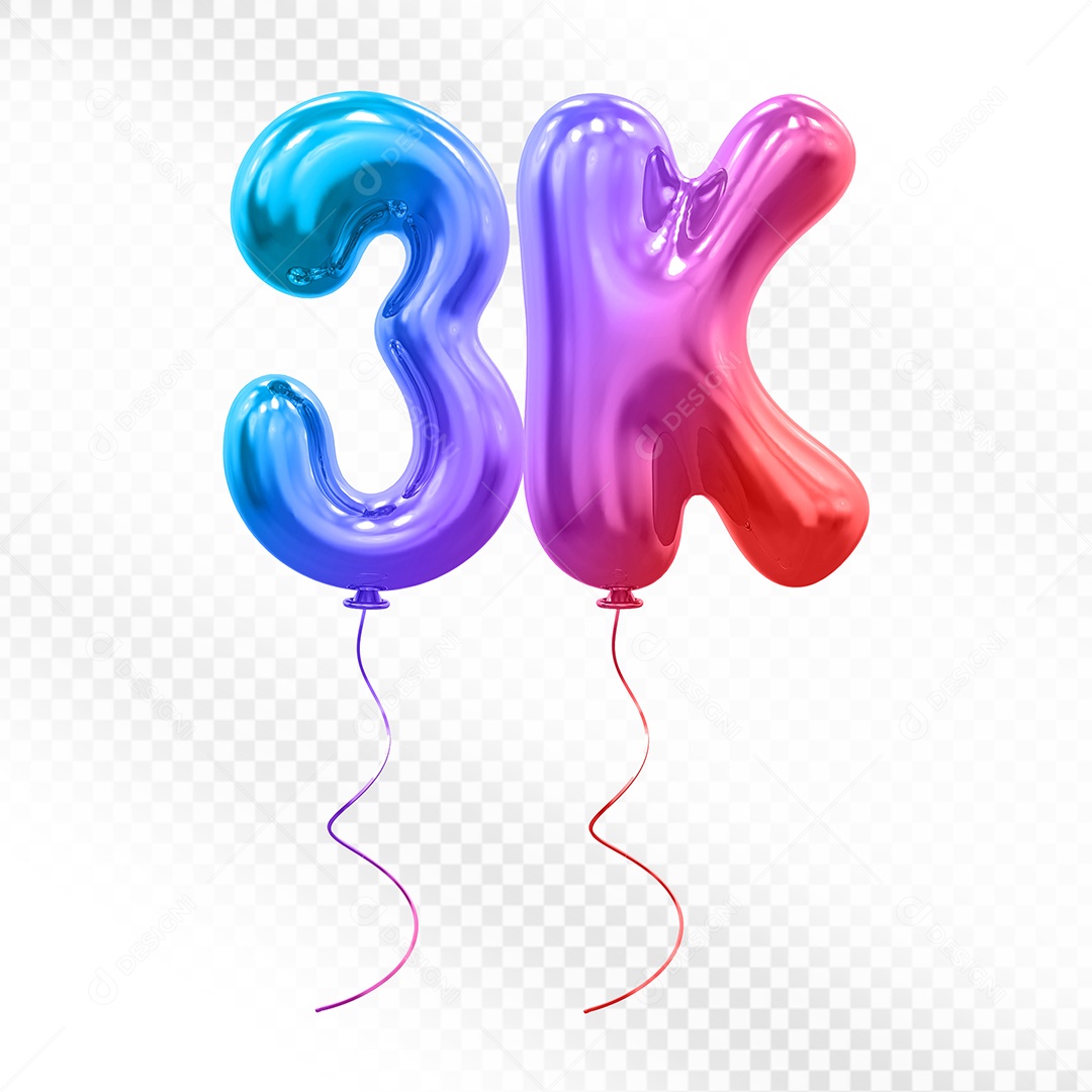 Elemento 3D Balão Colorido de Número 3K Para composição PSD