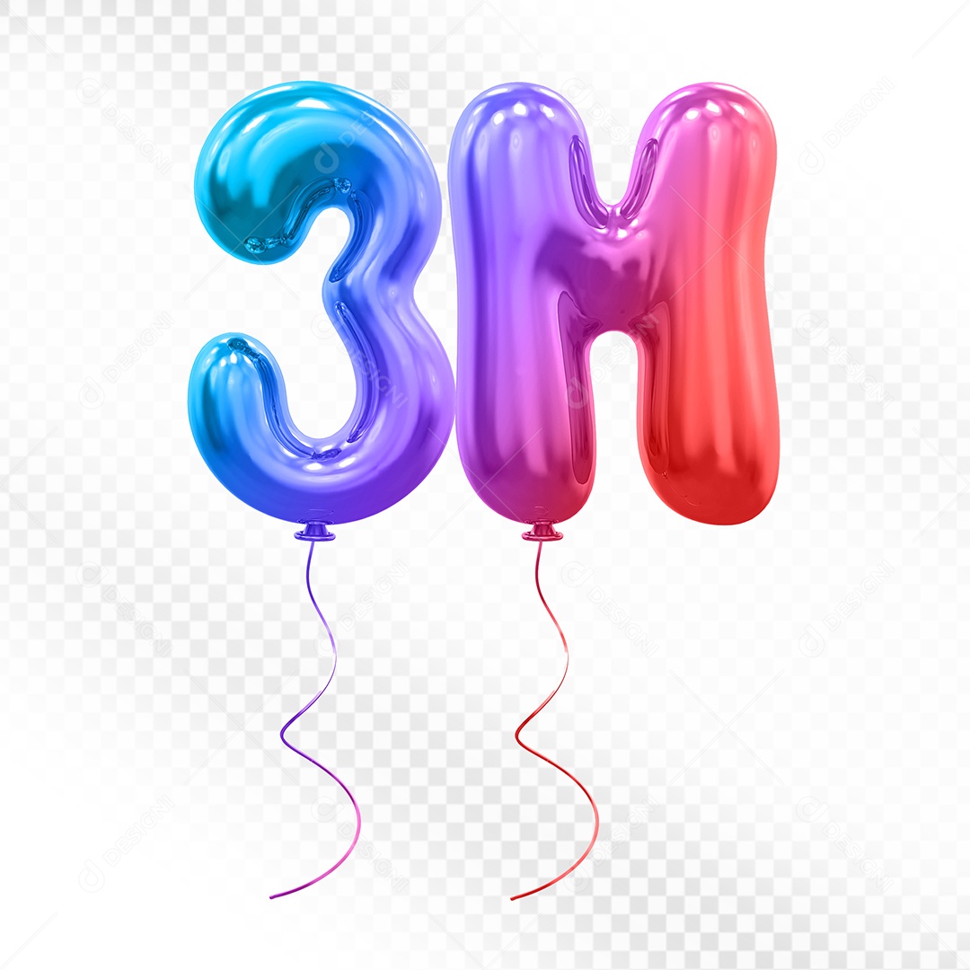 Elemento 3D Balão Colorido de Número 3M Para composição PSD
