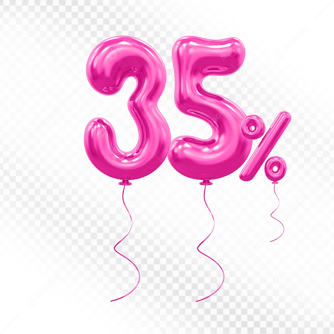 Elemento 3D Balão Rosa de Número 35% Para composição PSD