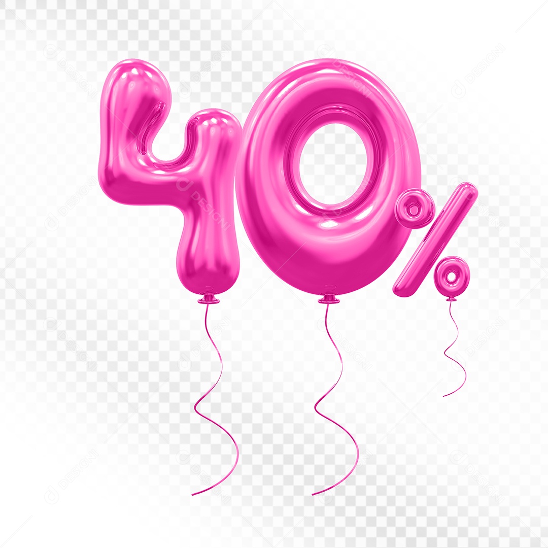 Elemento 3D Balão Rosa de Número 40% Para composição PSD